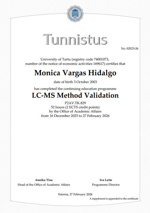 Certificado: LC-MS Method Validation