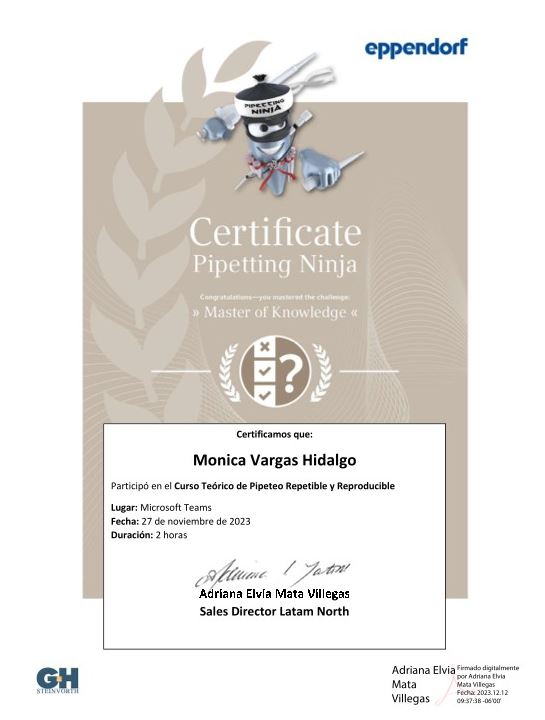 Certificado: Pipetting Ninja – Master of Knowledge